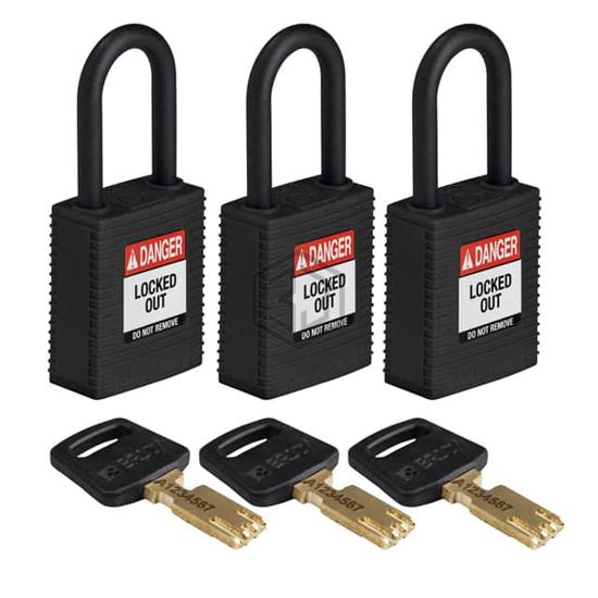 NYL-BLK-38PL-KA3PK - Brady Corporation - Lockouts, Padlocks