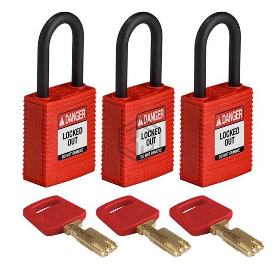 NYL-RED-38PL-KA3PK - Brady Corporation - Lockouts, Padlocks