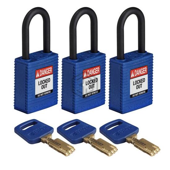 NYL-BLU-38PL-KA3PK - Brady Corporation - Lockouts, Padlocks
