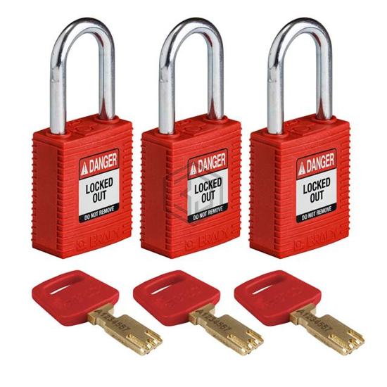 NYL-RED-38ST-KA3PK - Brady Corporation - Lockouts, Padlocks