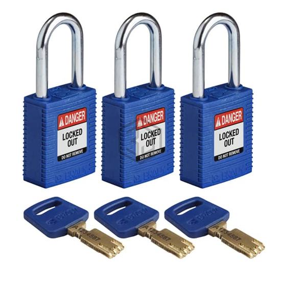 NYL-BLU-38ST-KA3PK - Brady Corporation - Lockouts, Padlocks
