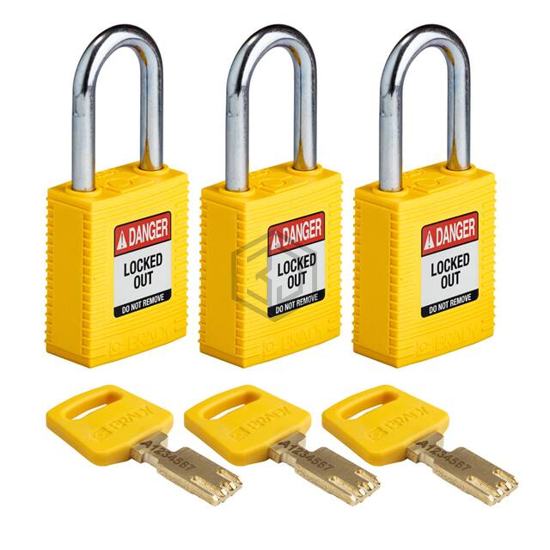 NYL-YLW-38ST-KA3PK - Brady Corporation - Lockouts, Padlocks