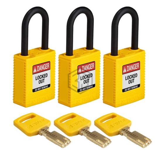 NYL-YLW-38PL-KA3PK - Brady Corporation - Lockouts, Padlocks