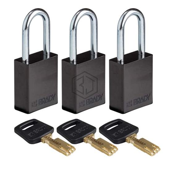 ALU-BLK-38ST-KA3PK - Brady Corporation - Lockouts, Padlocks