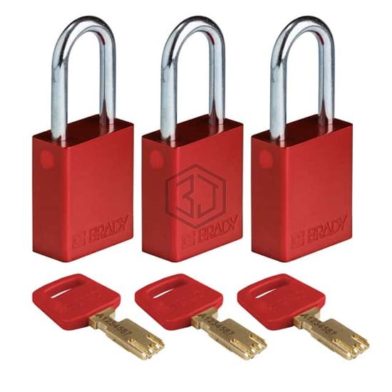 ALU-RED-38ST-KA3PK - Brady Corporation - Lockouts, Padlocks