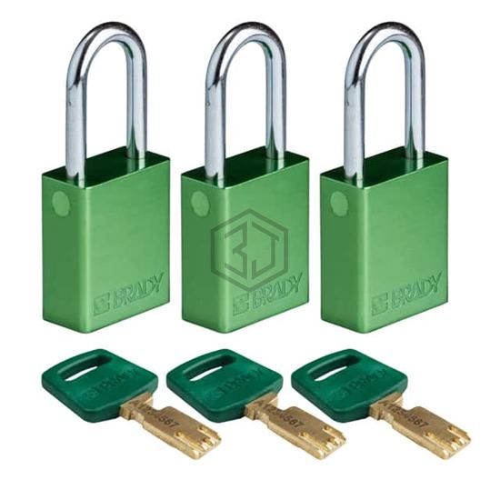 ALU-GRN-38ST-KA3PK - Brady Corporation - Lockouts, Padlocks