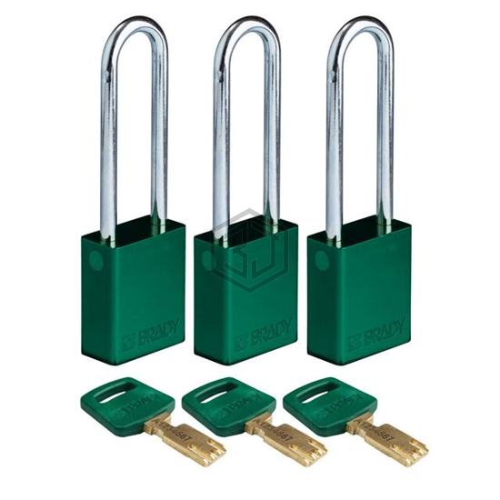 ALU-GRN-76ST-KA3PK - Brady Corporation - Lockouts, Padlocks