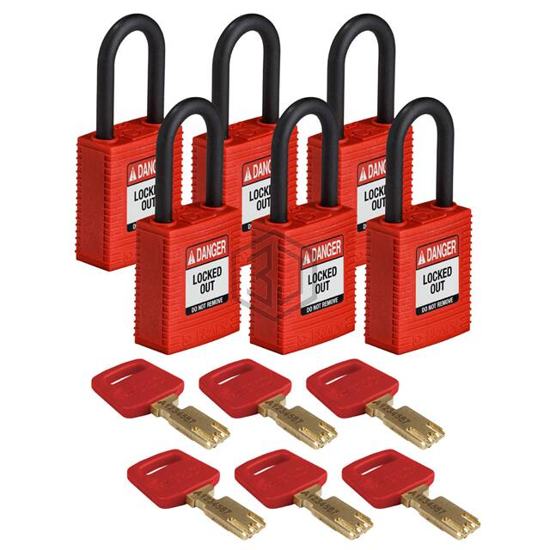 NYL-RED-38PL-KD6PK - Brady Corporation - Lockouts, Padlocks