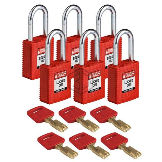 NYL-RED-38ST-KA6PK - Brady Corporation - Lockouts, Padlocks