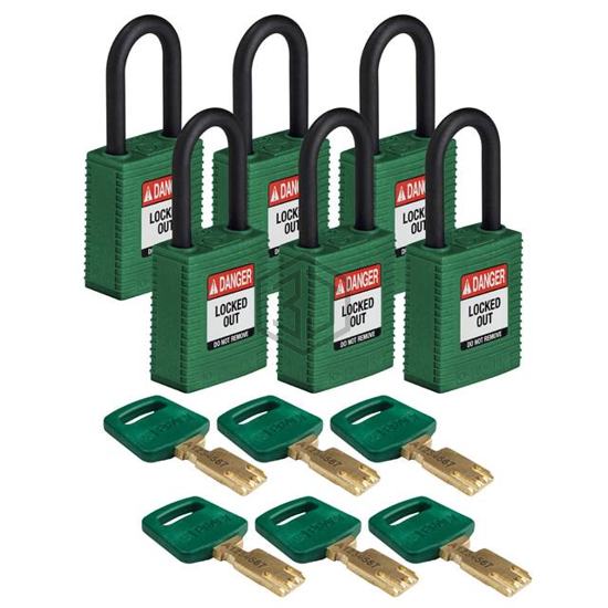 NYL-GRN-38PL-KA6PK - Brady Corporation - Lockouts, Padlocks