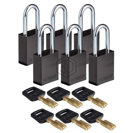 ALU-BLK-38ST-KA6PK - Brady Corporation - Lockouts, Padlocks