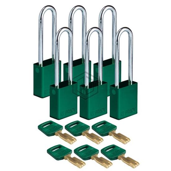 ALU-GRN-76ST-KD6PK - Brady Corporation - Lockouts, Padlocks